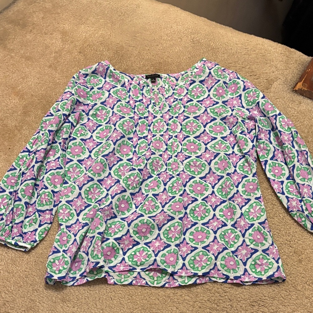 Talbots Pink Green & Blue Printed Blouse